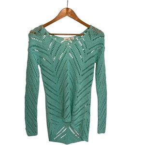 Cato Teal Crochet Knit Long Sleeve Sweater Women’s Small Summer Cover Up Top
